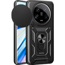 Lopard Xiaomi Mi 14 Ultra Telefon Kılıfı Magnetik Standlı Kamera Korumalı Sürgülü Kapak Siyah Çift Katmanlı 360 Dönebilen