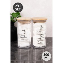 Marvielle Bambu Kapaklı Makyaj Pamuğu Kavanoz Seti 300 ml - Banyo Düzenleyici