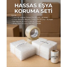 Dalpak Ambalaj Hassas Eşya Koruma ve Kargo Paketleme Seti - Kırılacak Ürün Koruyucu Pe Köpük Torba + Balonlu Naylon + Koli Bandı + Streç Film