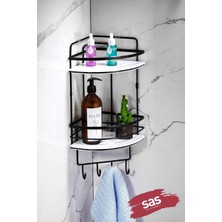 Marvielle Kristal Raflı Askılı Şampuanlık Köşelik - Banyo Düzenleyici