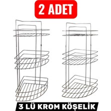 Marvielle 2 Adet Banyo Köşeliği 3 Lü Krom Duş Rafı Şampuanlık - Banyo Düzenleyici