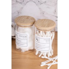 Marvielle 2li 250ML Bambu Kapaklı Pamuk/kulak Pamuğu Kavanozu Cam - Banyo Düzenleyici