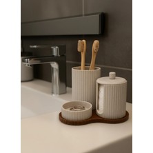Marvielle Banyo Seti 3 Parça Diş Fırçalık Kapaklı Pamukluk Takı Standı - Banyo Düzenleyici
