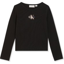 Panço Calvin Klein Kız Çocuk Siyah Uzun Kollu Tişört