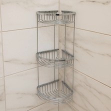 Marvielle Krom Köşe Süngerlik – 3 Katlı, Şampuan & Sabun Rafı - Banyo Düzenleyici