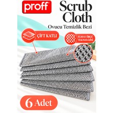 proff Scrub Cloth 6'lı Çift Katlı Ovucu Temizlik Bezi - Çizmez Tel Etkili Elmas Örgü Bulaşık Bezi