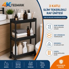 Marvielle 3 Katlı Slim Tekerlekli Banyo Rafı Çok Amaçlı Raf Ünitesi Mutfak Rafı - Banyo Düzenleyici