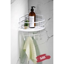 Marvielle Yapışkanlı 4 Kancalı Banyo Duş Köşe Rafı Beyaz - Banyo Düzenleyici