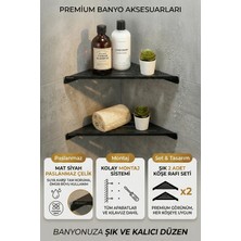 Marvielle 2'li Set Siyah Banyo Köşe Rafı Metal 27X14 cm Duş Organizeri - Banyo Düzenleyici