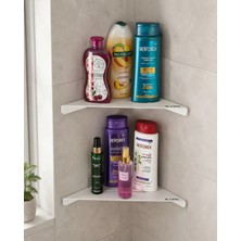Marvielle Paslanmaz Çelik Yapışkanlı Vidalı Slim Köşe Duş Rafı Mat Beyaz - Banyo Düzenleyici