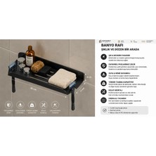 Marvielle Tek Katlı Metal Banyo Duş Rafı Kancalı Duvar Rafı - Banyo Düzenleyici
