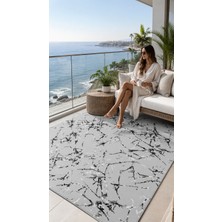 Gri Mermer Desenli Yıkanabilir Kaymaz Salon Halısı | Sultan Halı
