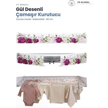 Defond Fd Global Gül Desenli Duvara Monte Katlanır Çamaşır Kurutma Askısı 80 cm Balkon Askılık