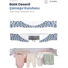 Defond Fd Global Balık Desenli Duvara Monte Katlanır Çamaşır Kurutma Askısı 80 cm Balkon Askılık