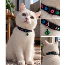 Mianna Ayarlanabilir Kedi Boyun Tasması Çıngıraklı Çiçek Desenli Kedi Tasması