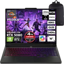 Lenovo Legion Pro7 Ryzen 9-9955HX3D 64-Gbddr5 1 Tbssd RTX5080 (16 GB-GDDR7-175W) 16" Wqxga OLED Freedos + Hmf Sırt Çantası 83RU0031TRHMF2