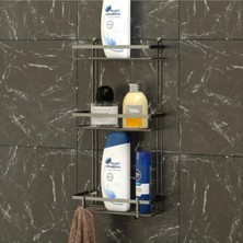 Marvielle 3 Katlı Kancalı Banyo Rafı - Siyah - Banyo Düzenleyici