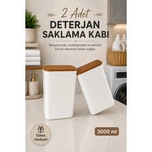 Marvielle 2'li 3 Lt Etiketli Ahşap Kapaklı Deterjan Saklama Kabı - Banyo Düzenleyici