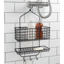 Marvielle Çelik Duş Sepeti Yükseklik 56 cm Siyah Kancalı Duş Rafı Genişlik 31 cm - Banyo Düzenleyici