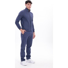Rowinger 3 Iplik Kalın Dokulu Parçalı Görünümlü Kapüşonlu Tam Fermuarlı Erkek Sweatshirt