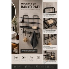 Marvielle Yapışkanlı Banyo Rafı 10 Askılıklı Duş Rafı Delmesiz Montaj Siyah - Banyo Düzenleyici