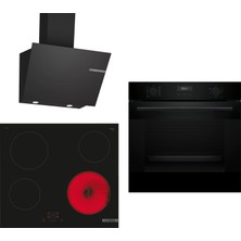 Bosch Elektrikli Ocaklı Siyah 3 Lü Ankastre Set 654 ( HUA717BA0T - PKE611BA2E - DWK66PJ60T )