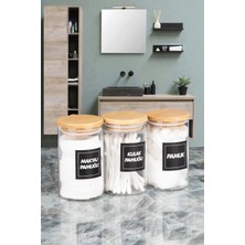 Marvielle 3'lü Bambu Vakumlu Kapaklı Pamuk Kavanozu Pamukluk Seti 250 ml - Banyo Düzenleyici