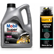 Mobil Süper 2000 X1 10W-40 Motor Yağı 4 Litre + Lastik Tamir Kiti 400 ml