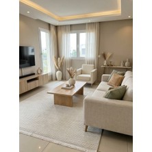 Ikra Serisi Bej Krem Çizgili Modern Halı | Özel Ölçü Salon Lüksü | Sultan Halı