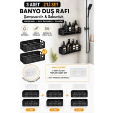 Marvielle 3 Adet 2'li Set Banyo Duş Rafı Şampuanlık Sabunluk Siyah Yapışkanlı - Banyo Düzenleyici