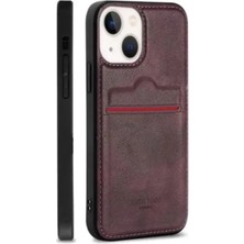 Desingshop Apple iPhone 14 Plus Için Deri Telefon Kılıfı, Kartlıklı Koruyucu Kapak, Bordo