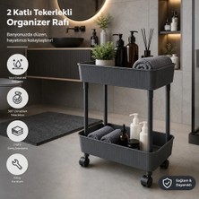 Marvielle 2 Katlı Tekerlekli Düzenleyici Raf 360° Döner Mutfak Banyo Organizer - Banyo Düzenleyici