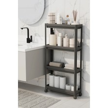 Marvielle 4 Katlı Tekerlekli Slim Ince Siyah Banyo Mutfak Rafı - Banyo Düzenleyici