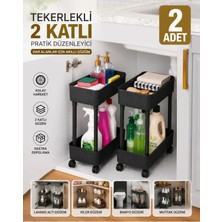 Marvielle 2 Adet Tekerlekli 2 Katlı Organizer Düzenleyici – Lavabo Altı Banyo Mutfak - Banyo Düzenleyici