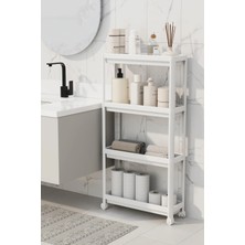 Marvielle 4 Katlı Tekerlekli Slim Beyaz Banyo Mutfak Rafı - Banyo Düzenleyici