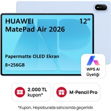Huawei Matepad Air 12" 20GB(12+8) 256GB Papermatte OLED Tablet - Bulut Mavisi + Klavye + M-Pencil Pro