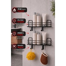 Marvielle 2'li Siyah Yapışkanlı Banyo Rafı, Duş Şampuanlık - Banyo Düzenleyici
