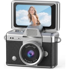 Eser Ticarett Siyah - Mini Retro Dijital Kamera 180 Derece Dönen Ekranlı Selfie Vlog Anahtarlık Kamera 1080P Hd Fotoğraf Çekim Hediyelik