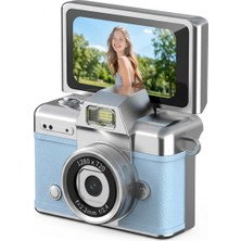 Eser Ticarett Mavi - Mini Retro Dijital Kamera 180 Derece Dönen Ekranlı Selfie Vlog Anahtarlık Kamera 1080P Hd Fotoğraf Çekim Hediyelik