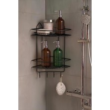 Marvielle Siyah Yapışkanlı Banyo Köşeliği Düzenleyici 2 Katlı - Banyo Düzenleyici