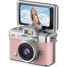 Eser Ticarett Pembe - Mini Retro Dijital Kamera 180 Derece Dönen Ekranlı Selfie Vlog Anahtarlık Kamera 1080P Hd Fotoğraf Çekim Hediyelik
