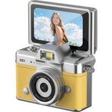 Eser Ticarett Sarı - Mini Retro Dijital Kamera 180 Derece Dönen Ekranlı Selfie Vlog Anahtarlık Kamera 1080P Hd Fotoğraf Çekim Hediyelik