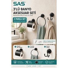 Marvielle 3’lü Siyah Banyo Aksesuar Seti Kapaklı Wc Kağıtlık Havluluk Askılık - Banyo Düzenleyici