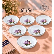 Emaye Muhallebi Yemek Kahvaltı Tabak Desenli 22CM , Çukur Tabak, Salata Tabak, Cips Tabak 6lı Set