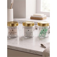 Marvielle 3'lü Şeffaf Cam Gold Kapaklı Düzenleyici Banyo Organizer Seti 255 ml - Banyo Düzenleyici