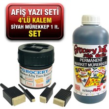 Kırtasiye Avm Grocery Market Kalemi 4 Lü Set + Market Yazı Mürekkebi Siyah Renk