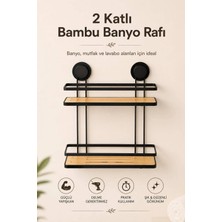 Marvielle 2 Katlı Bambu Banyo Rafı Paslanmaz Yapışkanlı Duvara Monte Düzenleyici - Banyo Düzenleyici