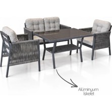 Çavdar Group Vena 2+1+1 Alüminyum Oturma Grubu 4 Kişilik Bahçe Balkon Teras Çay Seti