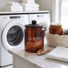 Marvielle Amber Cam Deterjan Kavanozu, Siyah Kapaklı Saklama Kabı - 1800 ml - Banyo Düzenleyici
