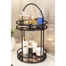 Marvielle 2 Katlı 40CM Siyah Lüks Düzenleyici Organizer Banyo Rafı - Banyo Düzenleyici
